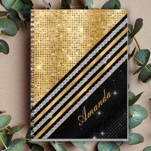 Snyggt faux Crystal Guld och svart Personlig Anteckningsbok