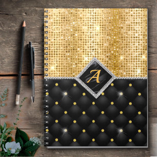 Snyggt faux Crystal Guld svartdiamant monogram Anteckningsbok