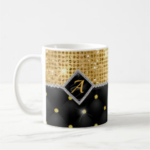 Snyggt faux Crystal Guld svartdiamant monogram Kaffemugg