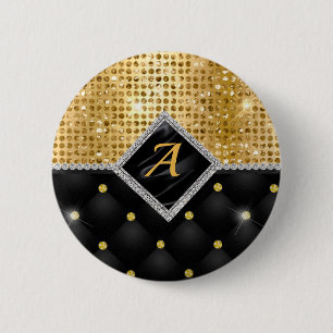 Snyggt faux Crystal Guld svartdiamant monogram Knapp