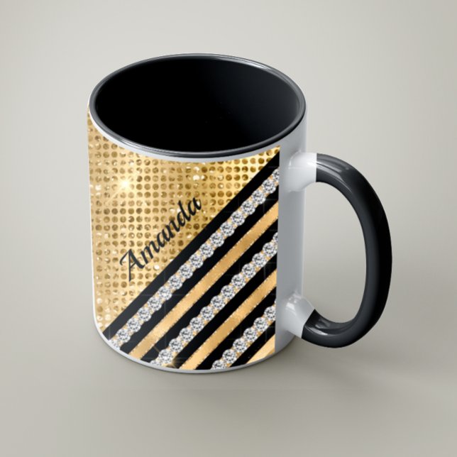Snyggt faux Crystal och Guld glitter Personlig Kaffemugg (Skapare uppladdad)