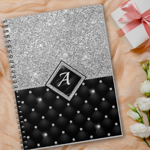 Snyggt faux Crystal Silver svartdiamant monogram Anteckningsbok