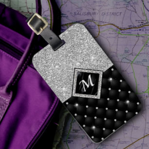 Snyggt faux Crystal Silver svartdiamant monogram Bagagebricka