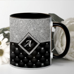 Snyggt faux Crystal Silver svartdiamant monogram Kaffemugg