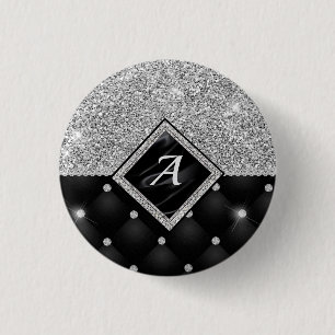 Snyggt faux Crystal Silver svartdiamant monogram Knapp