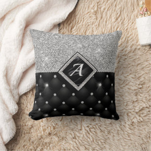 Snyggt faux Crystal Silver svartdiamant monogram Kudde