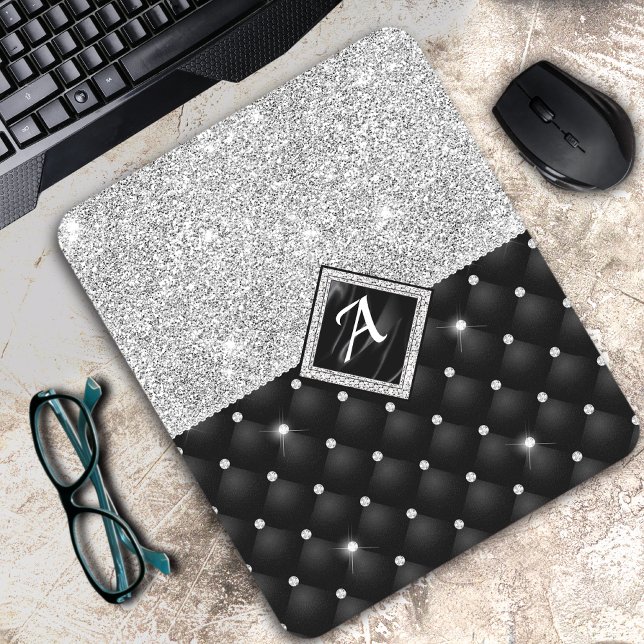 Snyggt faux Crystal Silver svartdiamant monogram Musmatta (Skapare uppladdad)