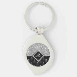 Snyggt faux Crystal Silver svartdiamant monogram Swirl Silverfärgad Nyckelring