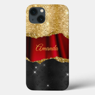 Snyggt faux Glitter Red Guld svart monogram