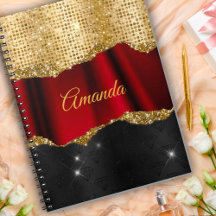 Snyggt faux Glitter Red Guld svart monogram