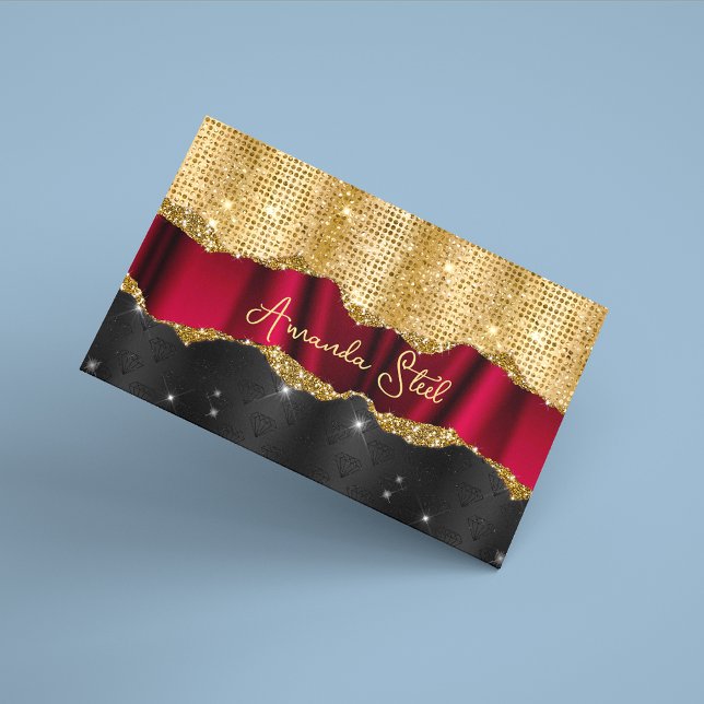 Snyggt faux Glitter Red Guld svart monogram Busi Magnetiska Visitkort (Skapare uppladdad)