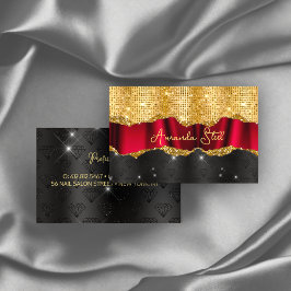 Snyggt faux Glitter Red Guld svart monogram Busi Visitkort