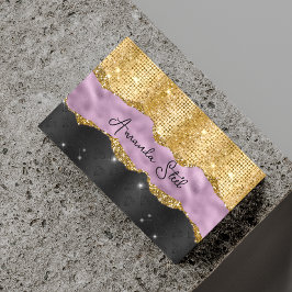 Snyggt faux Glitter Violet Guld svart monogram Bu Magnetiska Visitkort