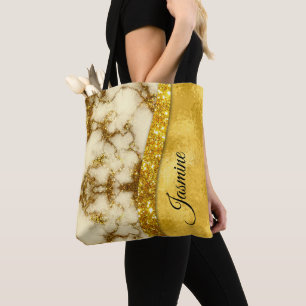 Snyggt faux marble Personlig Guld glitter Tygkasse