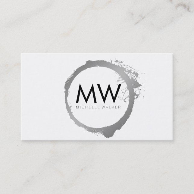 Snyggt Faux Silver Ring med Chic Monogram Visitkort (Framsida)