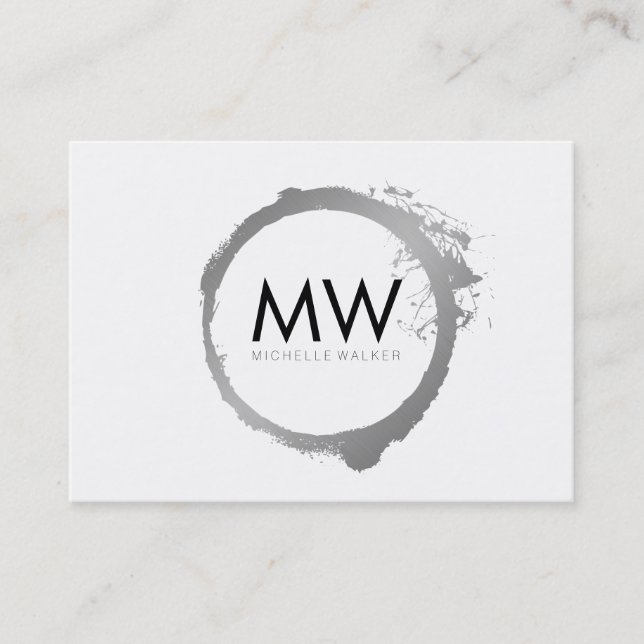 Snyggt Faux Silver Ring med Chic Monogram Visitkort (Framsida)