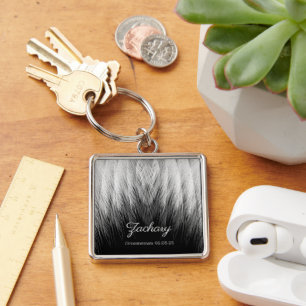 Snyggt Feathers Monogrammed Fyrkantig Silverfärgad Nyckelring