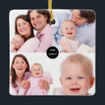 Snyggt fem Family Photo Collage Namn Julgransprydnad Keramik<br><div class="desc">Här är en underbar idé om att visning dina favoritfoton! Byt enkelt ut dig mot fem av dina favoritfoton på framsidan och sedan en annan på baksidan, tillsammans med namn om du vill, eller ta bort texten om du vill. Fin gåva till morföräldrar också! För bästa resultat, skörd dina foton...</div>