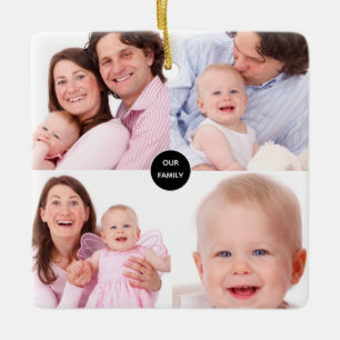 Snyggt fem Family Photo Collage Namn Julgransprydnad Keramik