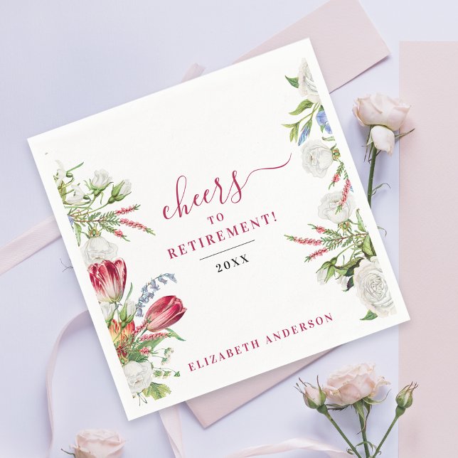 Snyggt Feminine White Red Blommigt Chere Retire Pappersservett (Skapare uppladdad)