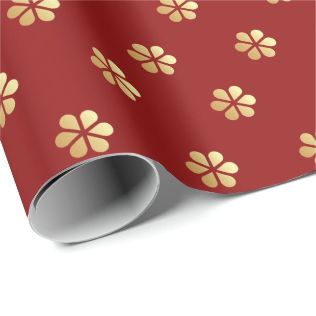 Snyggt Festive jul Red & Guld Daisy Presentpapper (Rullad Hörn)