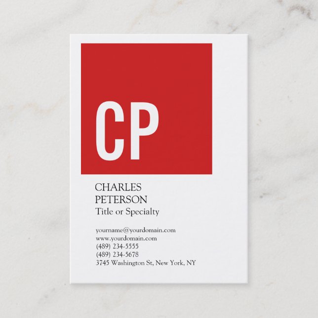 Snyggt Fet Text Monogram Red White-Professionell Visitkort (Framsida)