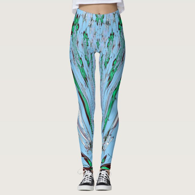 Snyggt, fint och vackert blått Blommönster Leggings (Framsida)