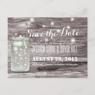 Snyggt Fireflies Mason Burk Wood Save Date Meddelande Vykort