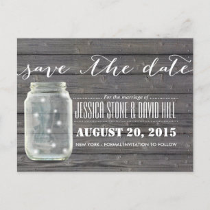 Snyggt Fireflies & Mason Burk Wood Save Date Meddelande Vykort