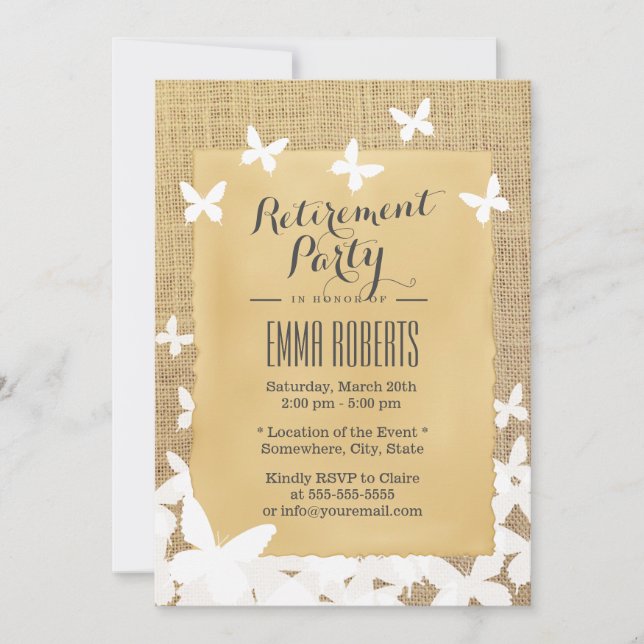 Snyggt Flies Butterflies Burlap Pension Inbjudningar (Framsida)
