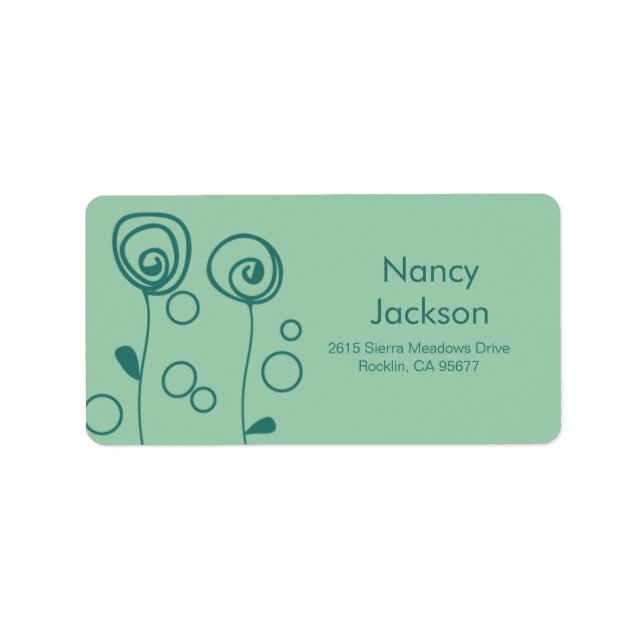 Snyggt Flowers - Aqua Grönt Adressetikett (Framsidan)