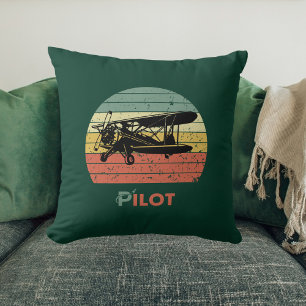 Snyggt flygplan & solnedgång, Vintage Retro stil E Kudde