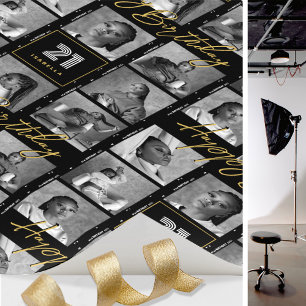 Snyggt födelsedagsfoto filmremsa svart guld presentpapper