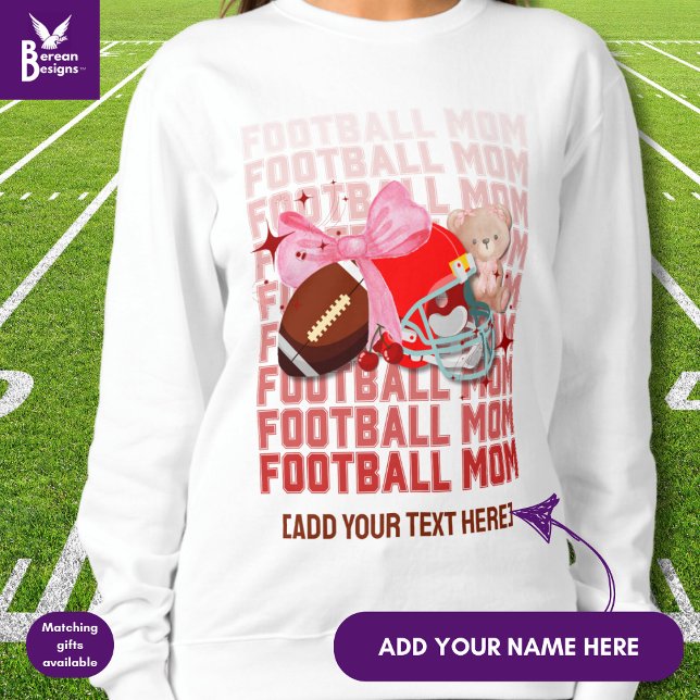 Snyggt FOOTBALL MAMMA Coquette T Shirt (Fun, stylish FOOTBALL MOM sweatshirt designed with coquette aesthetic and CUSTOMIZABLE TEXT.)