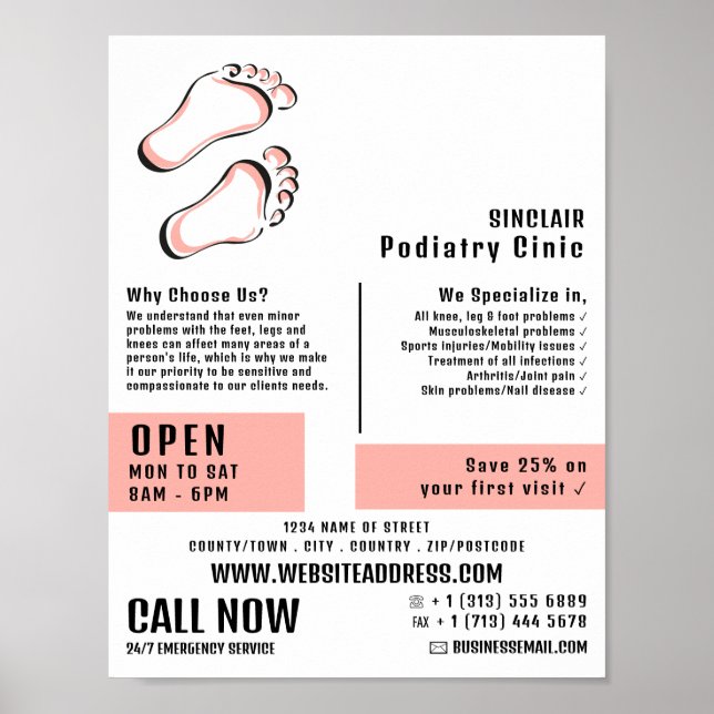 Snyggt Footprint, Podiatry Clinic, Podiatrist Poster (Framsidan)