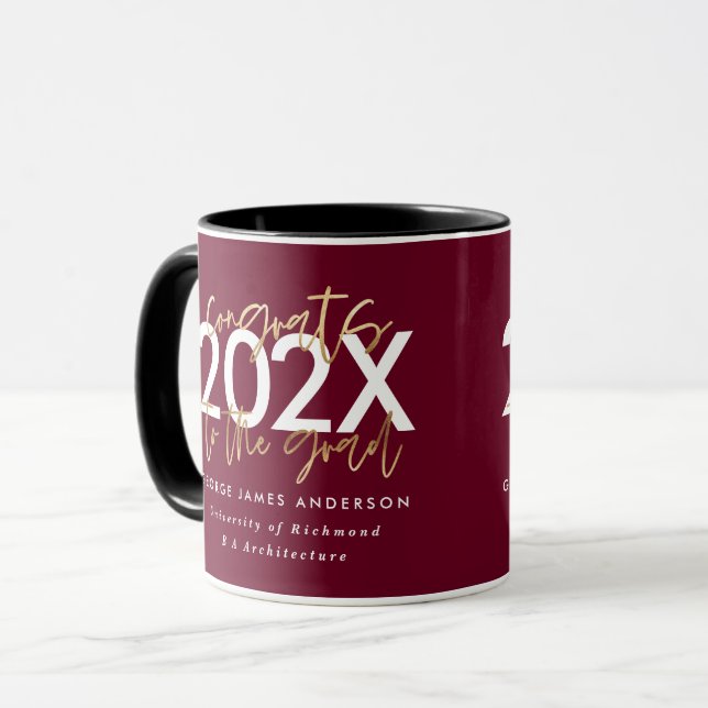 snyggt för burgundy och guld moderna skript mugg (Framsida vänster)