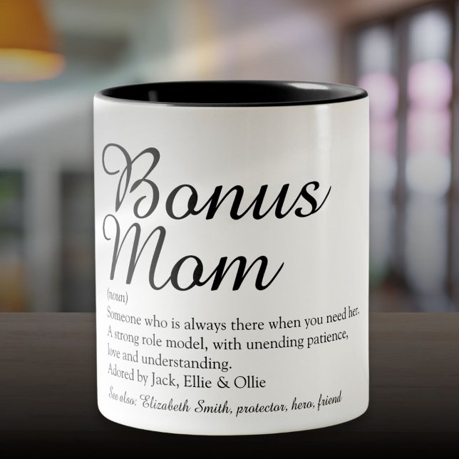 Snyggt för definitionsoffert för Bonus Mamma Rolig Två-Tonad Mugg (Bonus Mom Definition Quote Fun Stylish Two-Tone Coffee Mug)