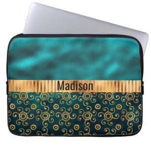 Snyggt för Elegant av Teal Metallic Swirl Personli Laptop Fodral