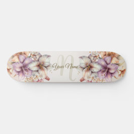 Snyggt för Eleganten Watercolor Boho Rosa Flowers  Mini Skateboard Bräda 18,5 Cm