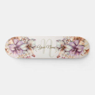 Snyggt för Eleganten Watercolor Boho Rosa Flowers  Mini Skateboard Bräda 18,5 Cm