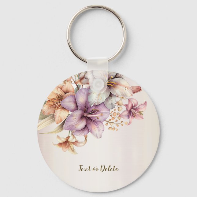 Snyggt för Eleganten Watercolor Boho Rosa Flowers  Nyckelring (Framsida)