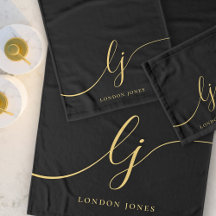 Snyggt för Monogram Elegant Minimal Black Guld Chi