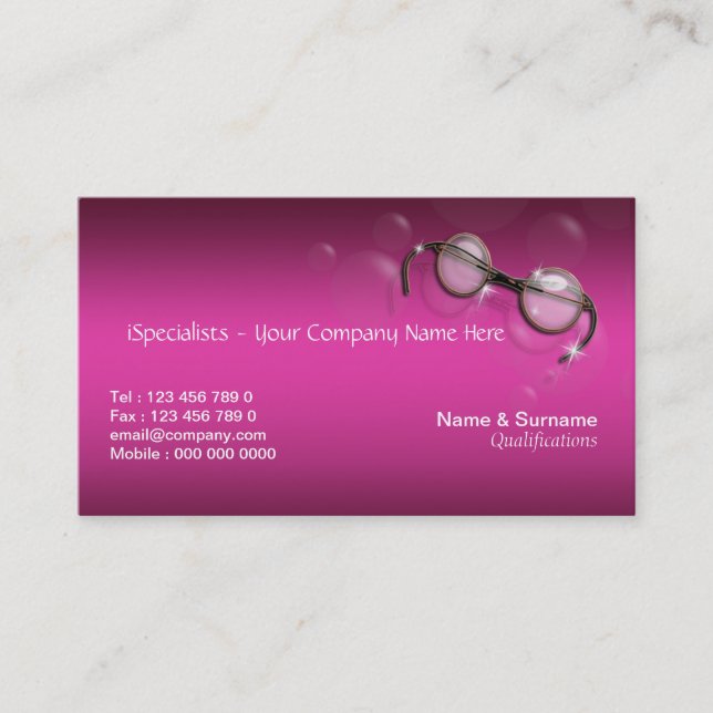 Snyggt för optometrikeroptikerrosor visitkort (Framsida)
