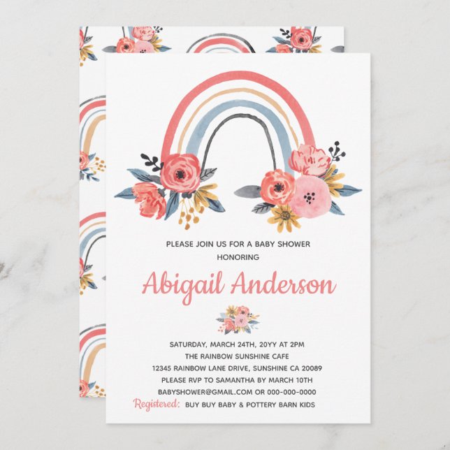 Snyggt för regnbåge i babyvisningsprogrammet Blomm Inbjudningar (Fram/baksida)