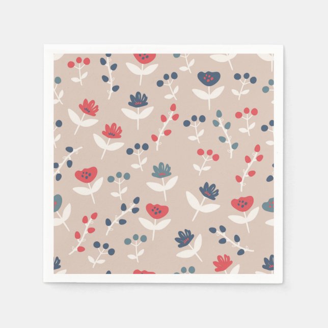 Snyggt för rödblått Land-lantbruk med enkel Blommi Pappersservett (Framsidan)