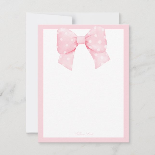 SNYGGT för Rosa Bow Gräns Monogram Anteckningskort (Framsida)