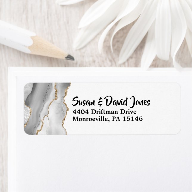 snyggt för vit vattenfärgsagate i Geode faux guld Returadress Etikett (Insitu)