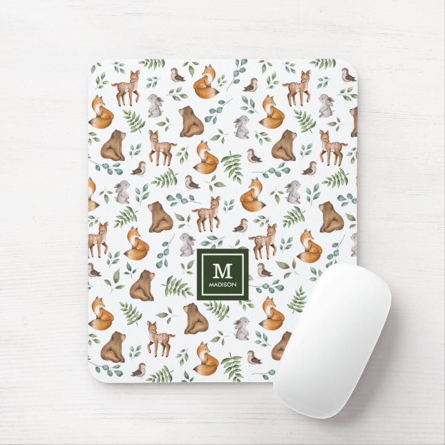 Snyggt Forest Animals Woodland Greenery Mönster Musmatta (Med mus)