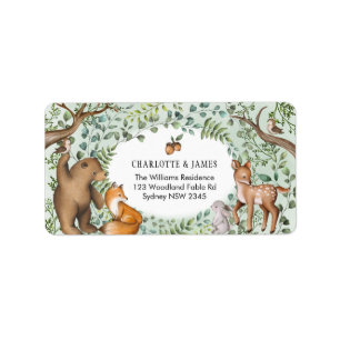 Snyggt Forest Woodland Baby djur Greenery Adressetikett