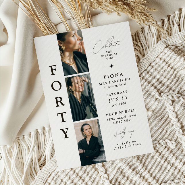 Snyggt FORTY Photo Strip 40:e födelsedagen Inbjudningar (Skapare uppladdad)